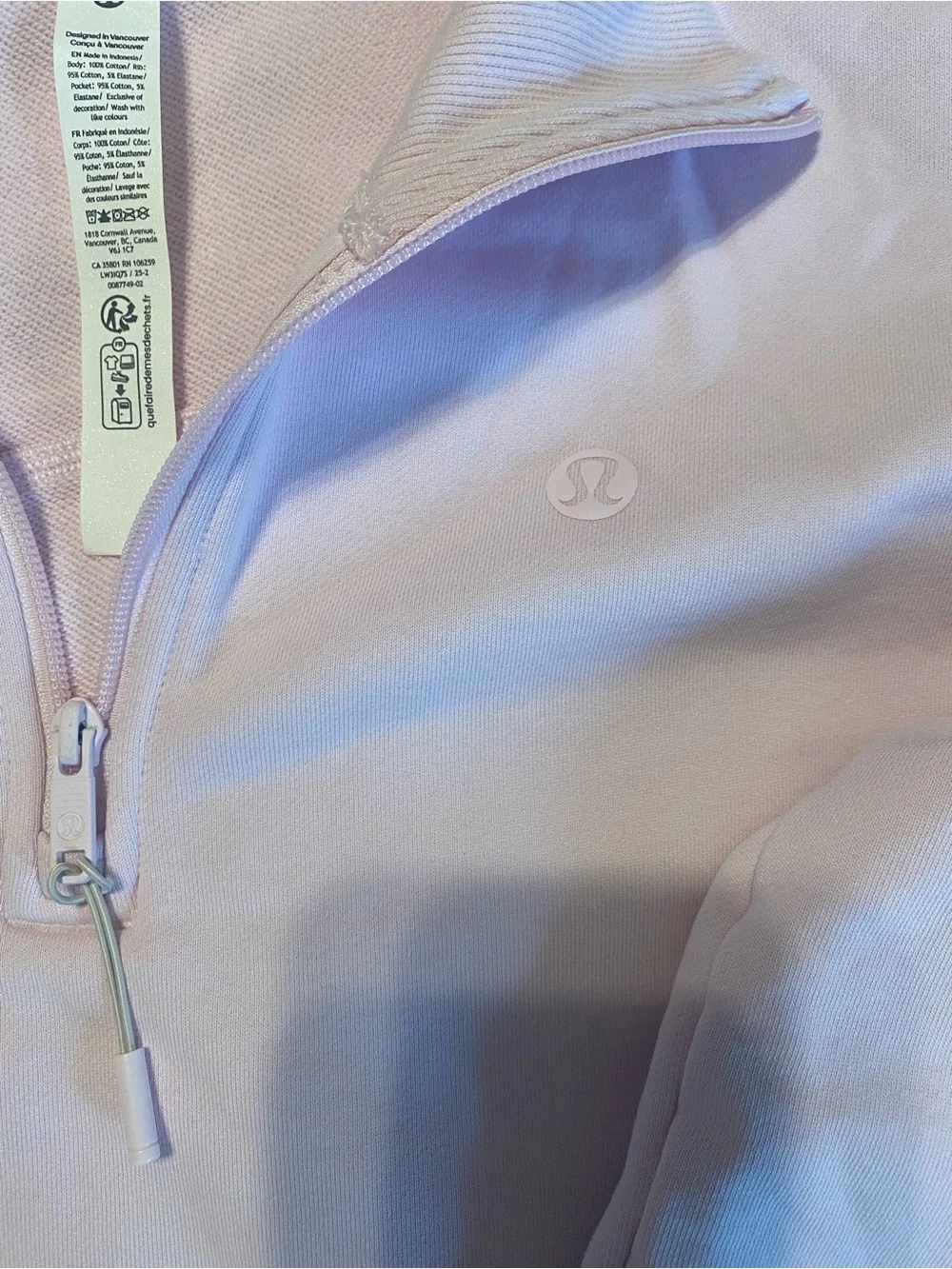 Lululemon Cotton Terry Tennis Half Zip Pink Organza Size Small